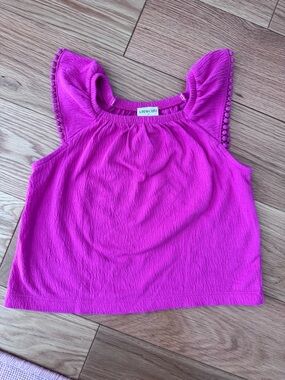 Crewcuts Hot Pink Pom-Trim Flutter Top